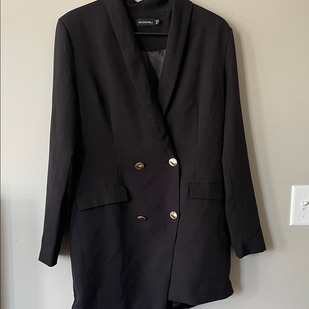 PrettyLittleThing Black Long Sleeve Blazer Dress with Gold Buttons